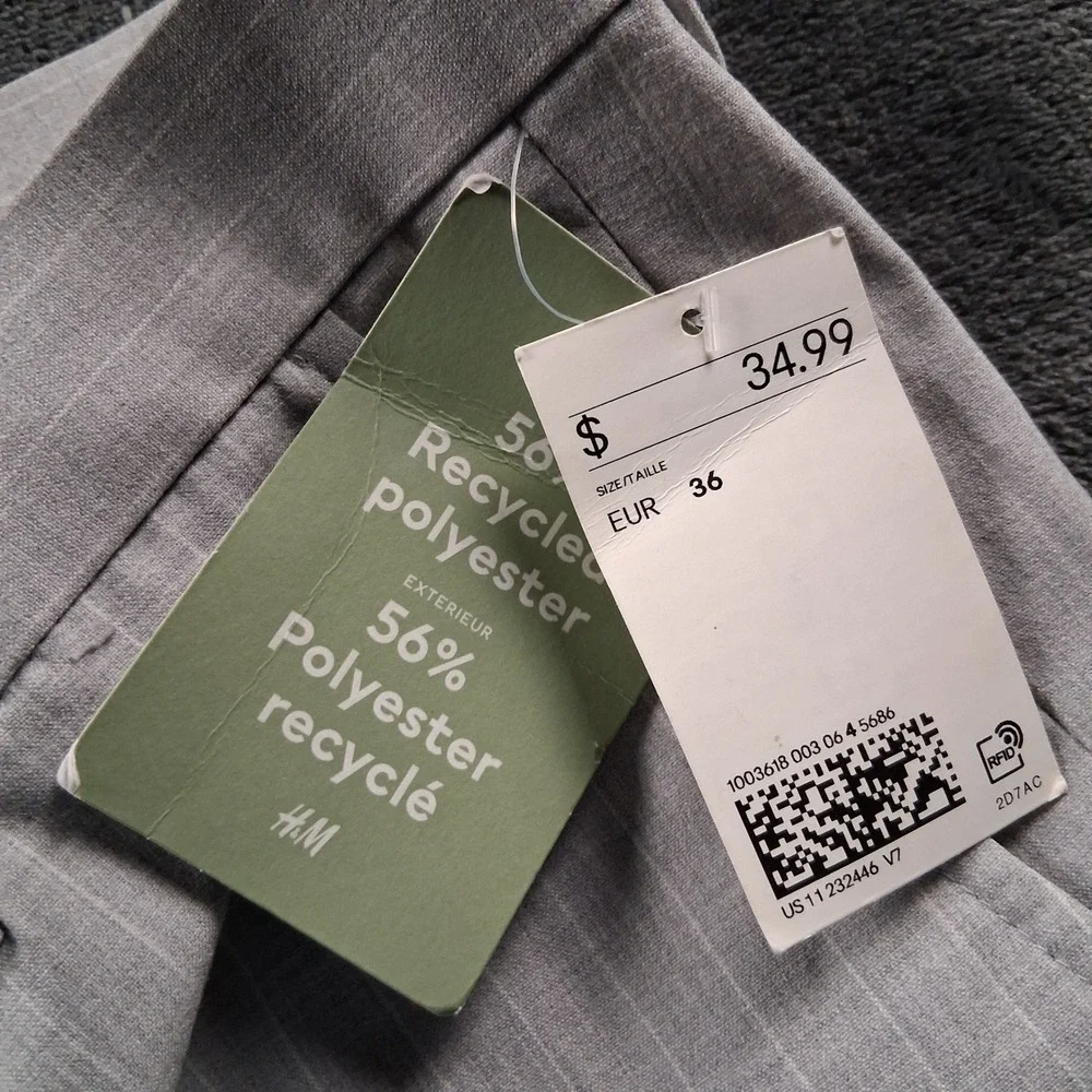 NWT H&M Skinny Fit Dress Pants Mens 36 Grey Pinstripe Cuffed Trousers